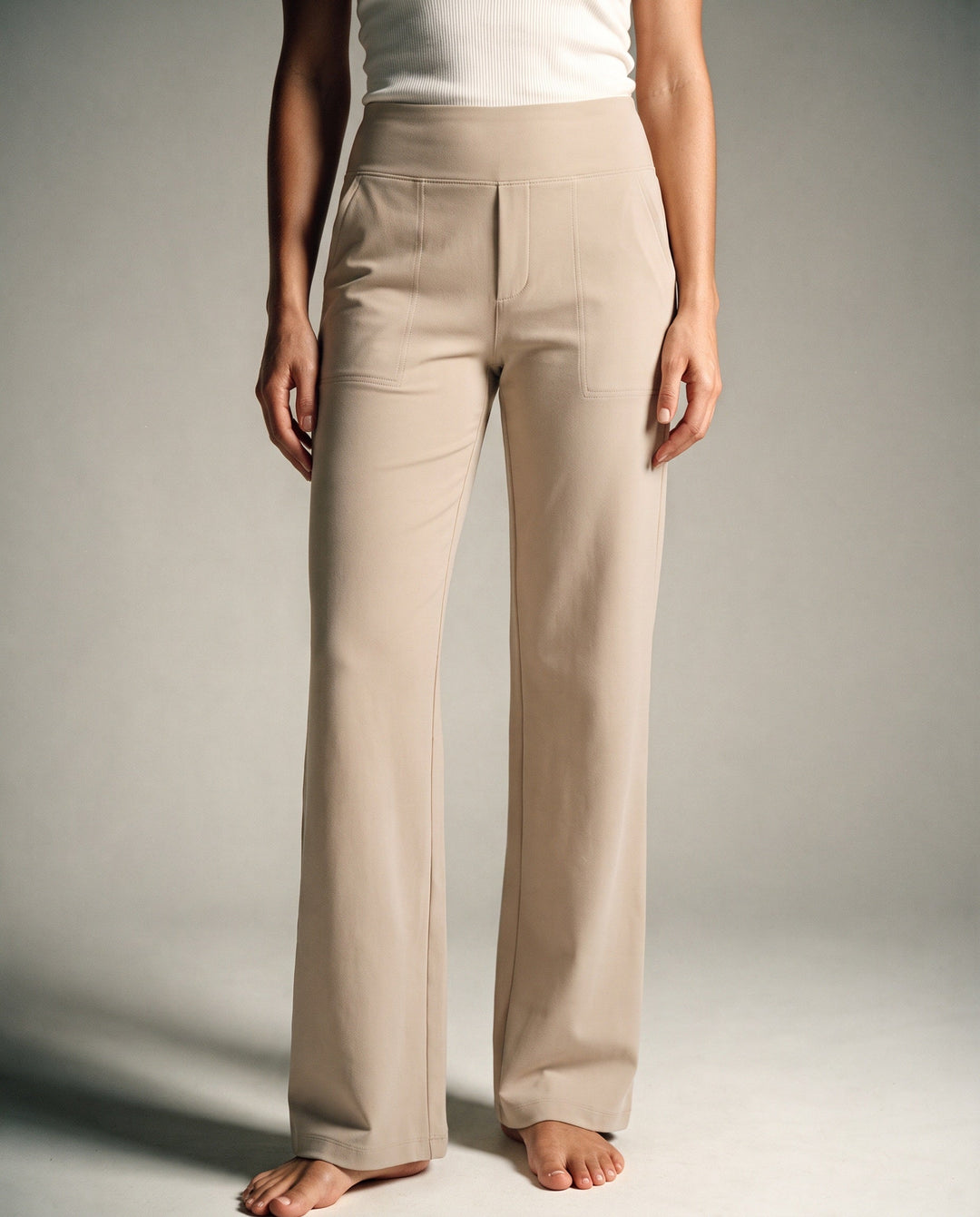 Soft stretch straight-leg pants with high waist for women