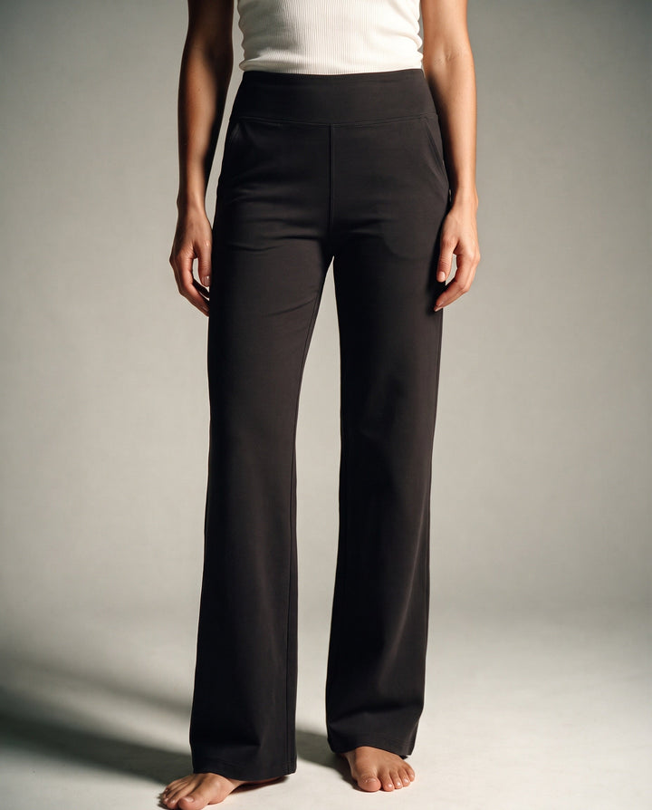 Soft stretch straight-leg pants with high waist for women