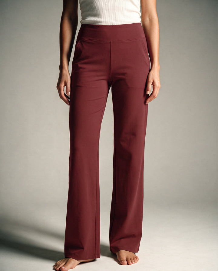 Soft stretch straight-leg pants with high waist for women