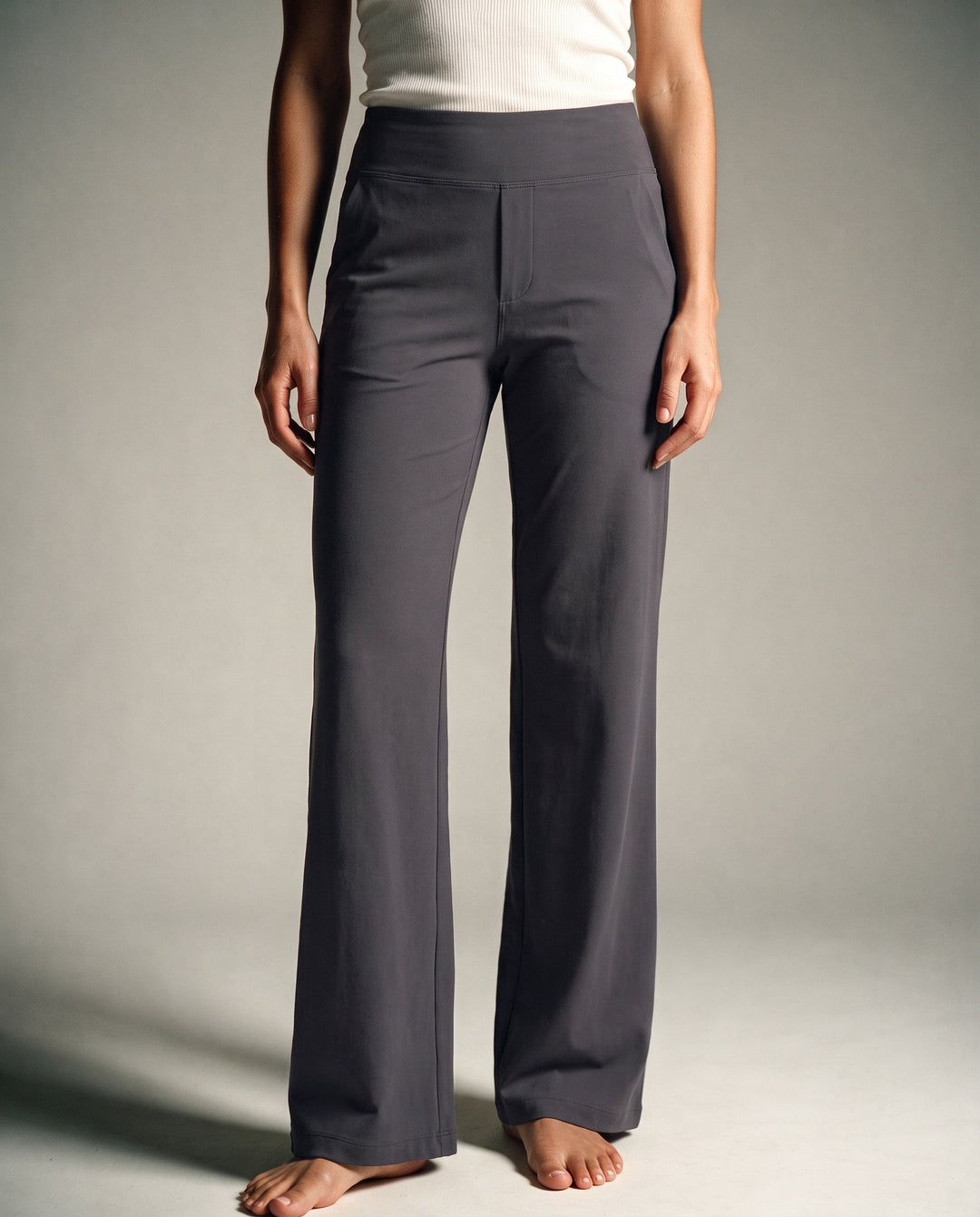 Soft stretch straight-leg pants with high waist for women