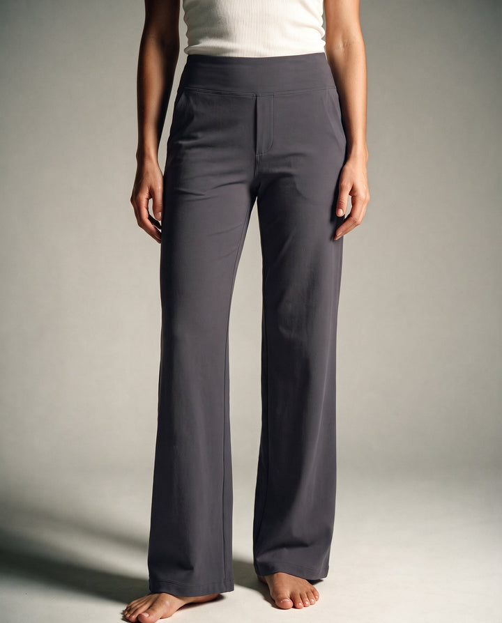 Soft stretch straight-leg pants with high waist for women
