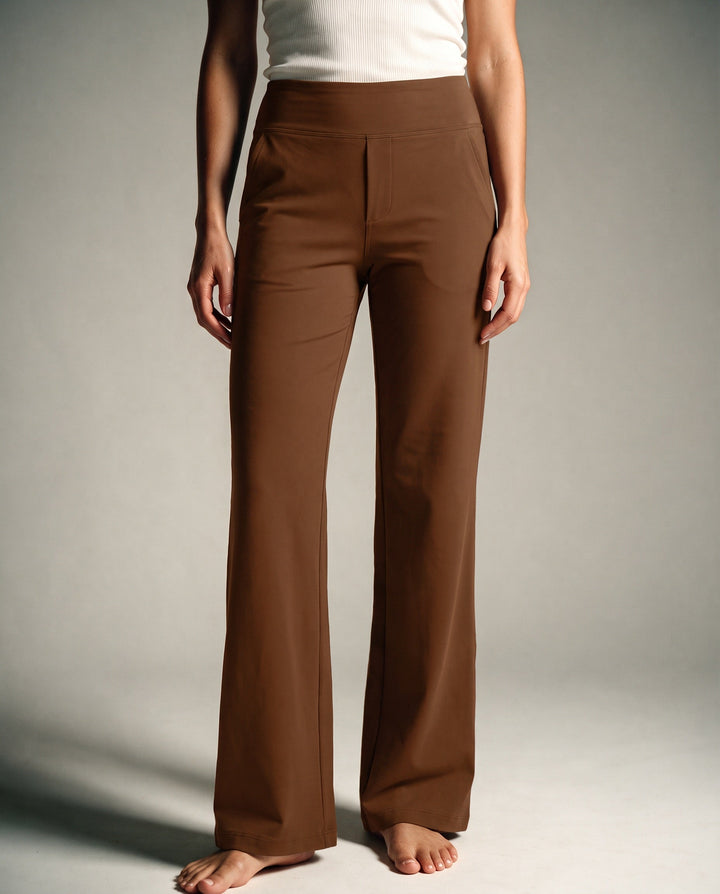 Soft stretch straight-leg pants with high waist for women