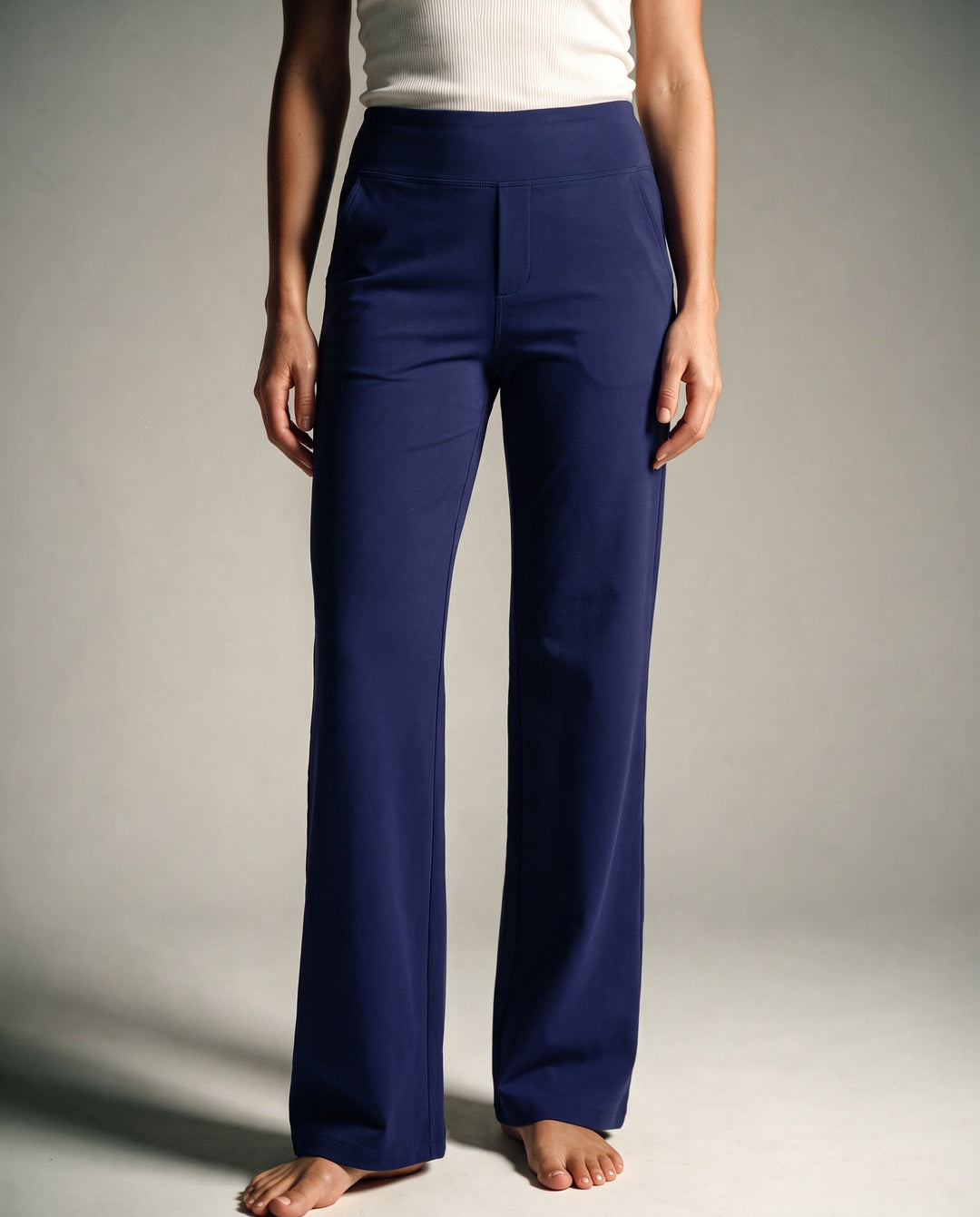 Soft stretch straight-leg pants with high waist for women