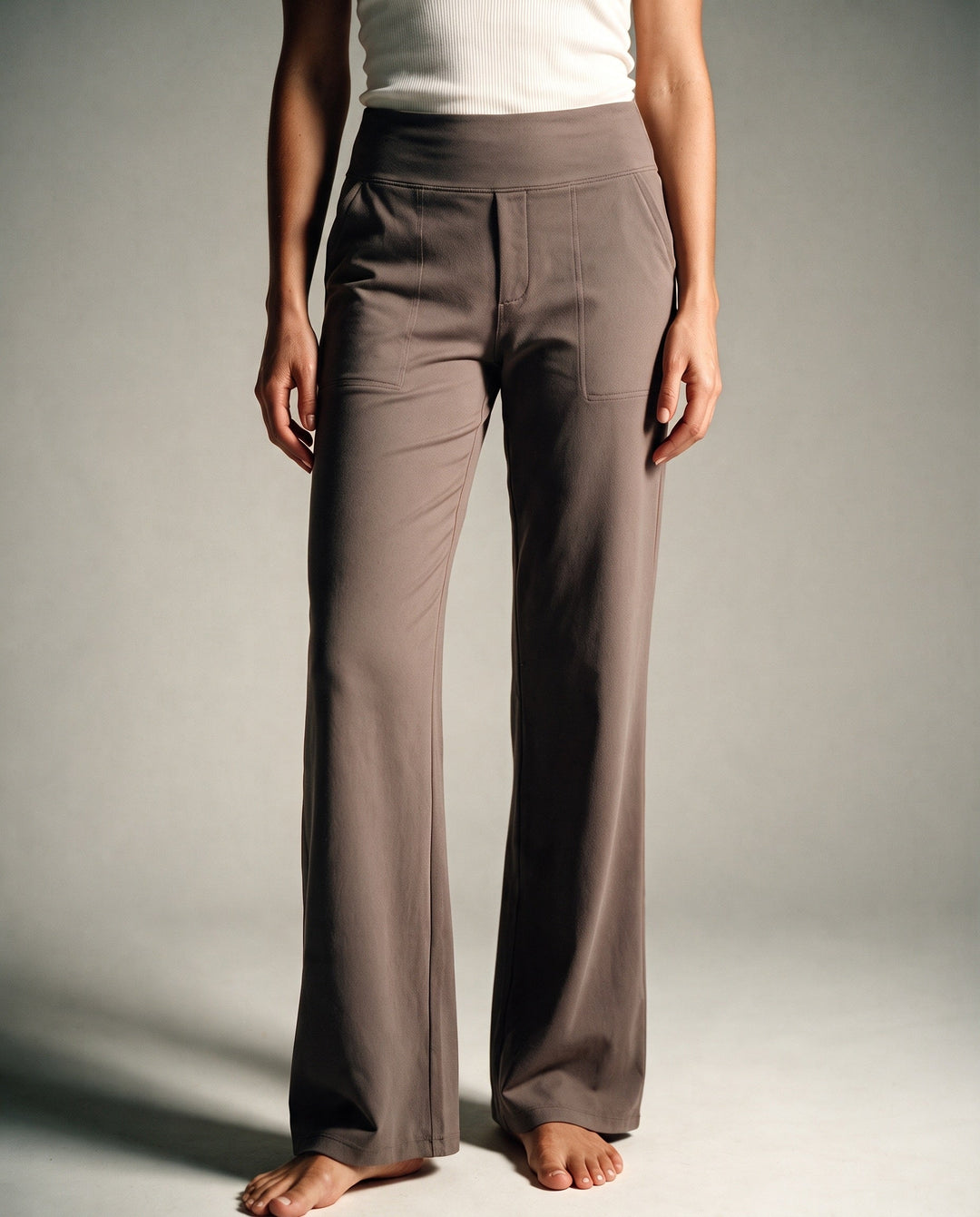 Soft stretch straight-leg pants with high waist for women