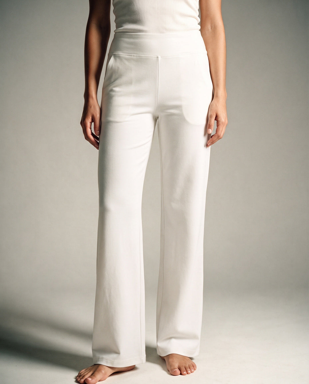Soft stretch straight-leg pants with high waist for women