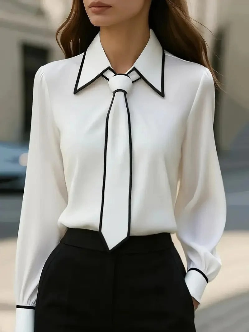Contrast tie-neck blouse for women