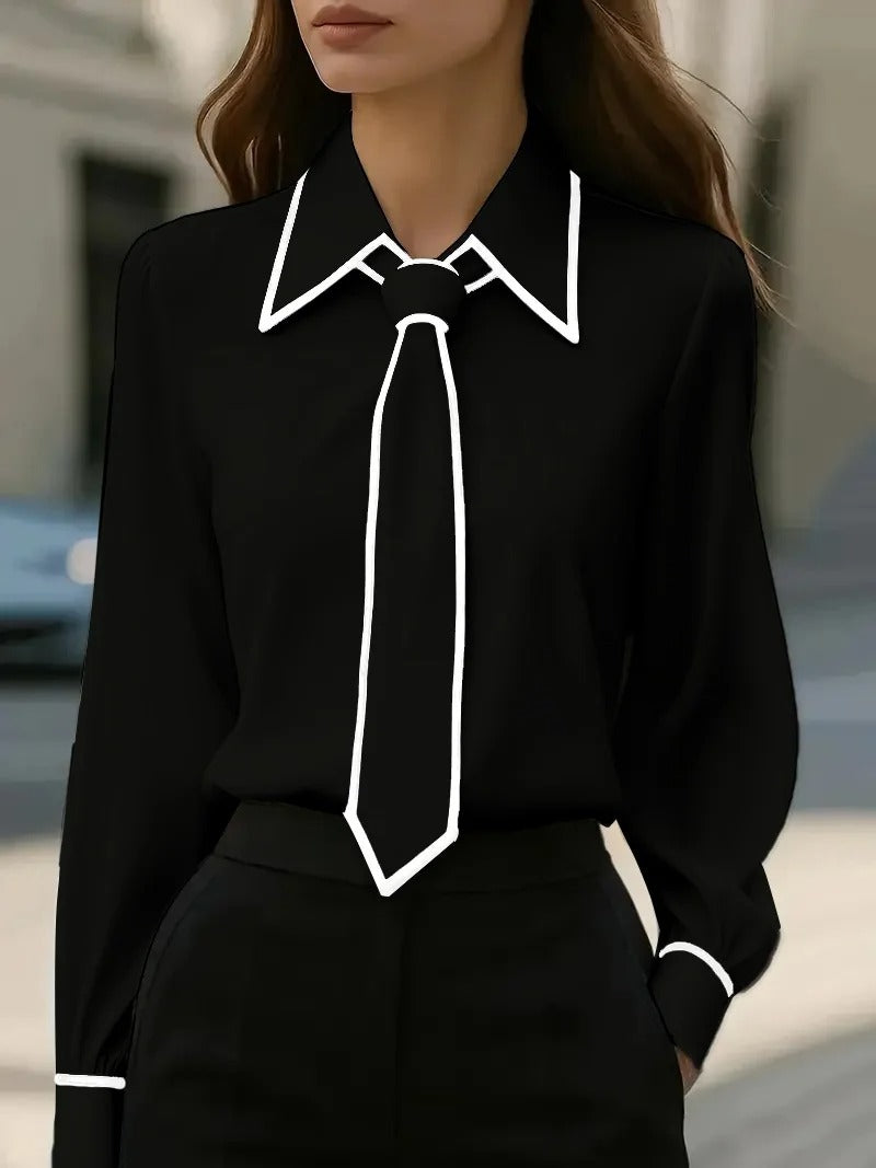 Contrast tie-neck blouse for women