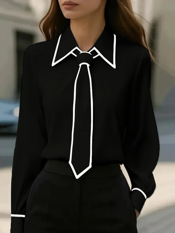 Contrast tie-neck blouse for women