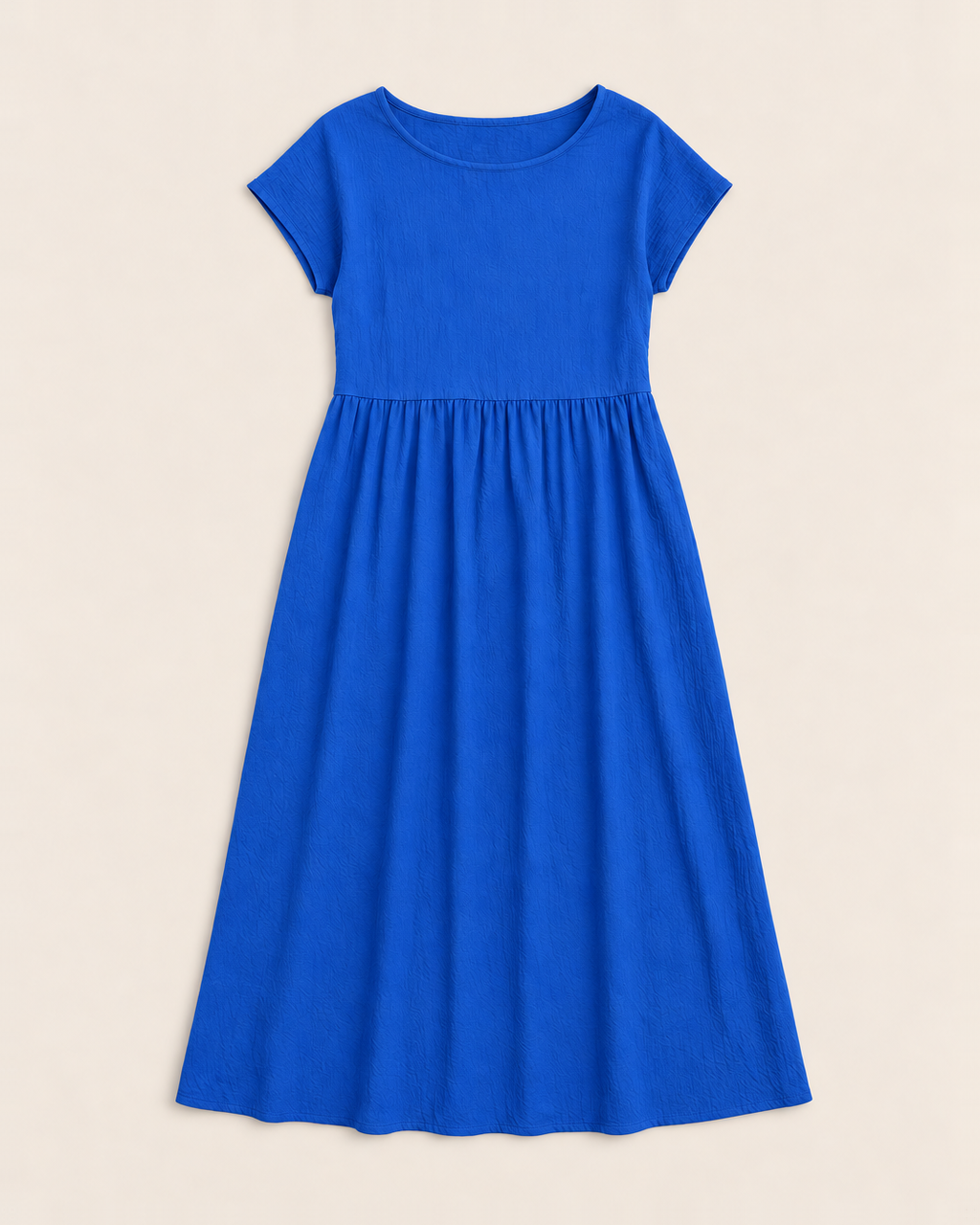 Crinkle cotton midi dress with dropped waist and pockets for women