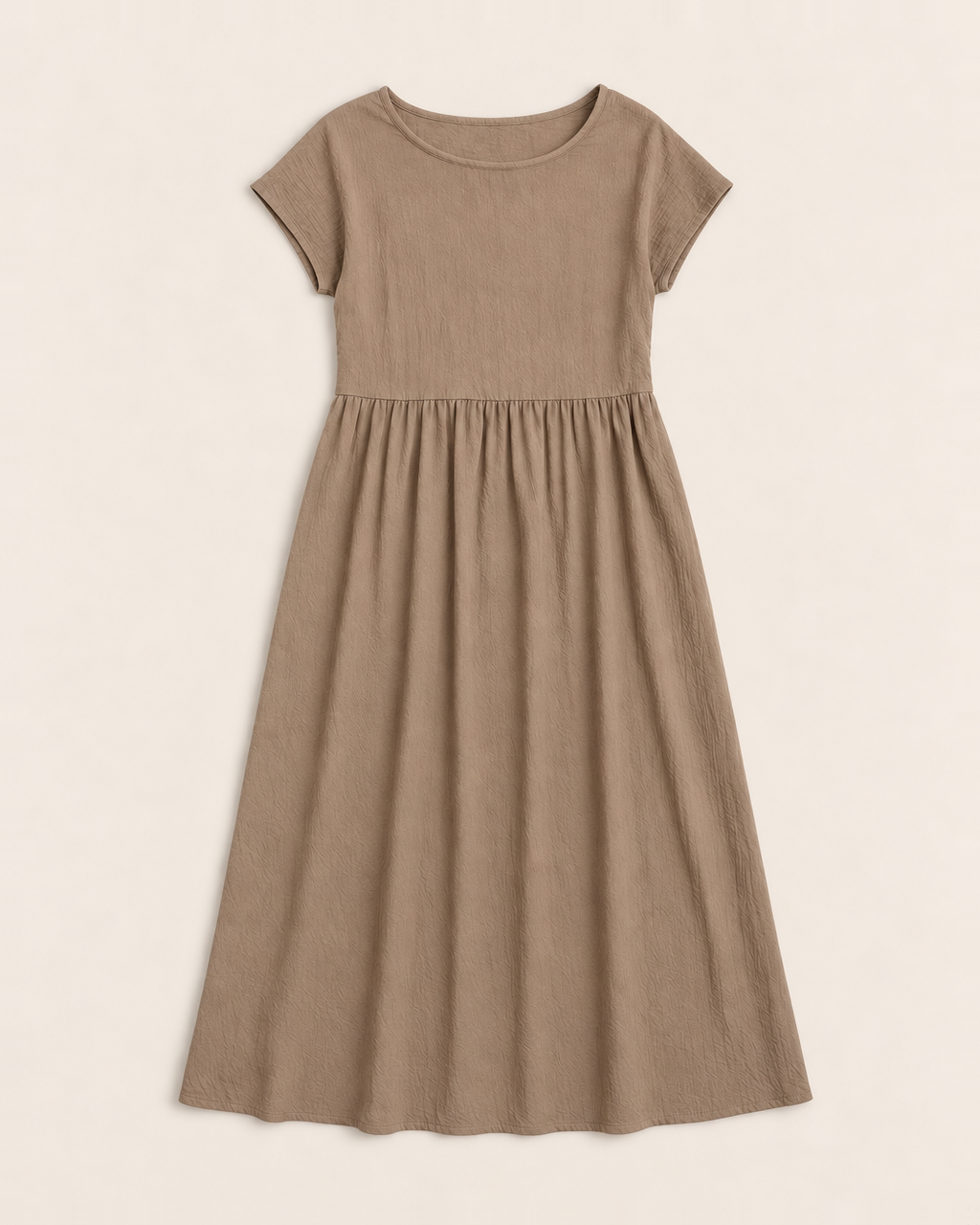 Crinkle cotton midi dress with dropped waist and pockets for women