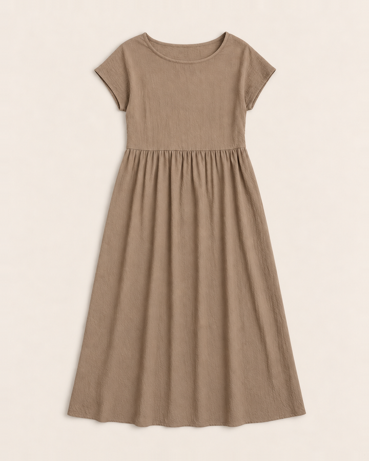 Crinkle cotton midi dress with dropped waist and pockets for women