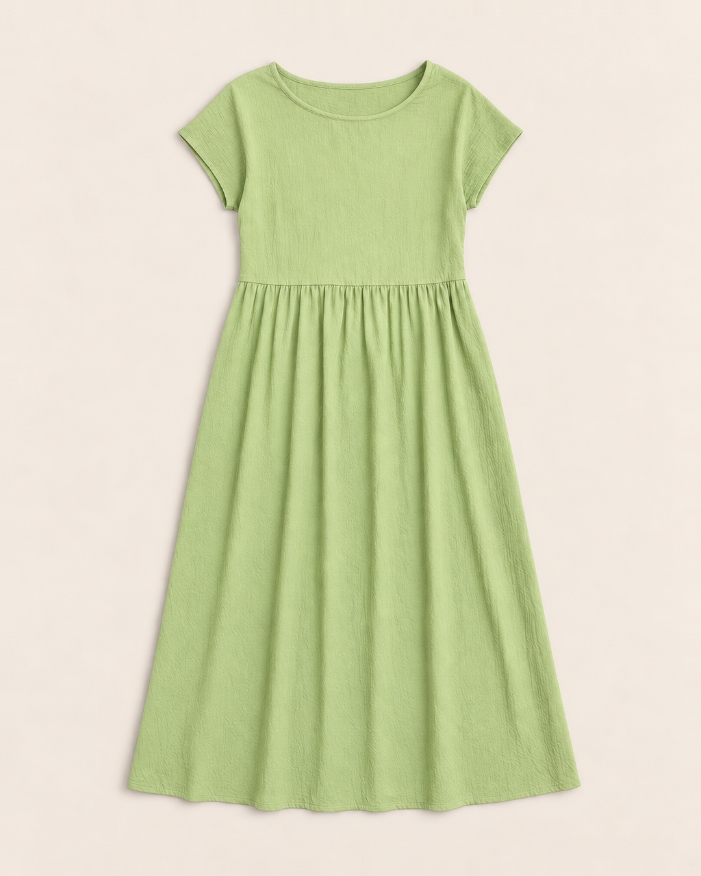 Crinkle cotton midi dress with dropped waist and pockets for women
