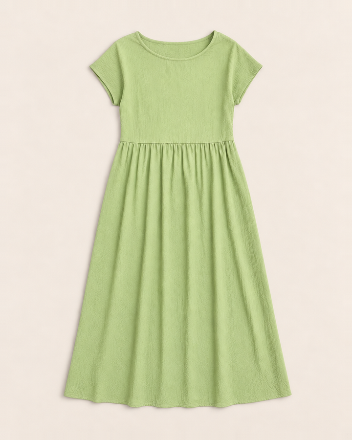 Crinkle cotton midi dress with dropped waist and pockets for women