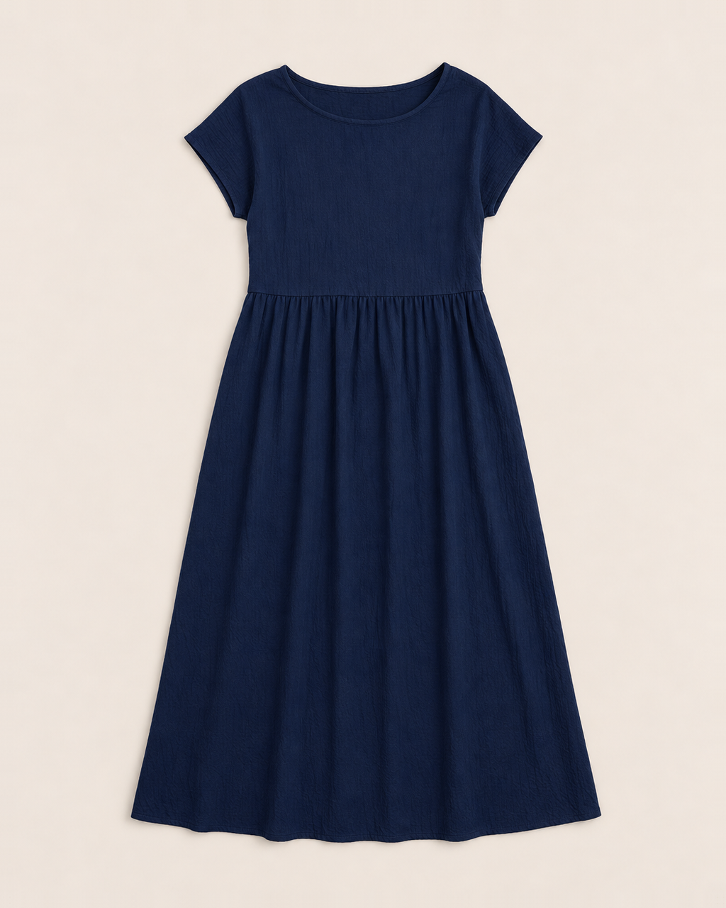 Crinkle cotton midi dress with dropped waist and pockets for women