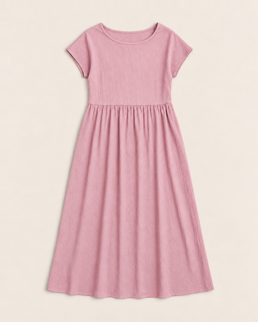 Crinkle cotton midi dress with dropped waist and pockets for women