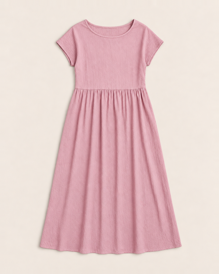Crinkle cotton midi dress with dropped waist and pockets for women