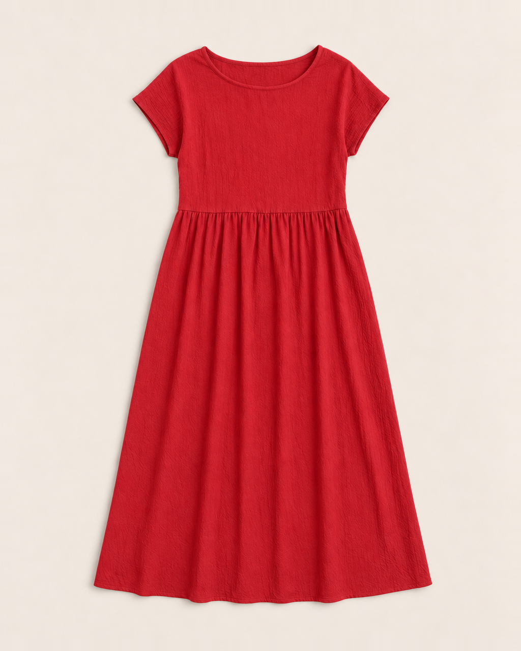 Crinkle cotton midi dress with dropped waist and pockets for women