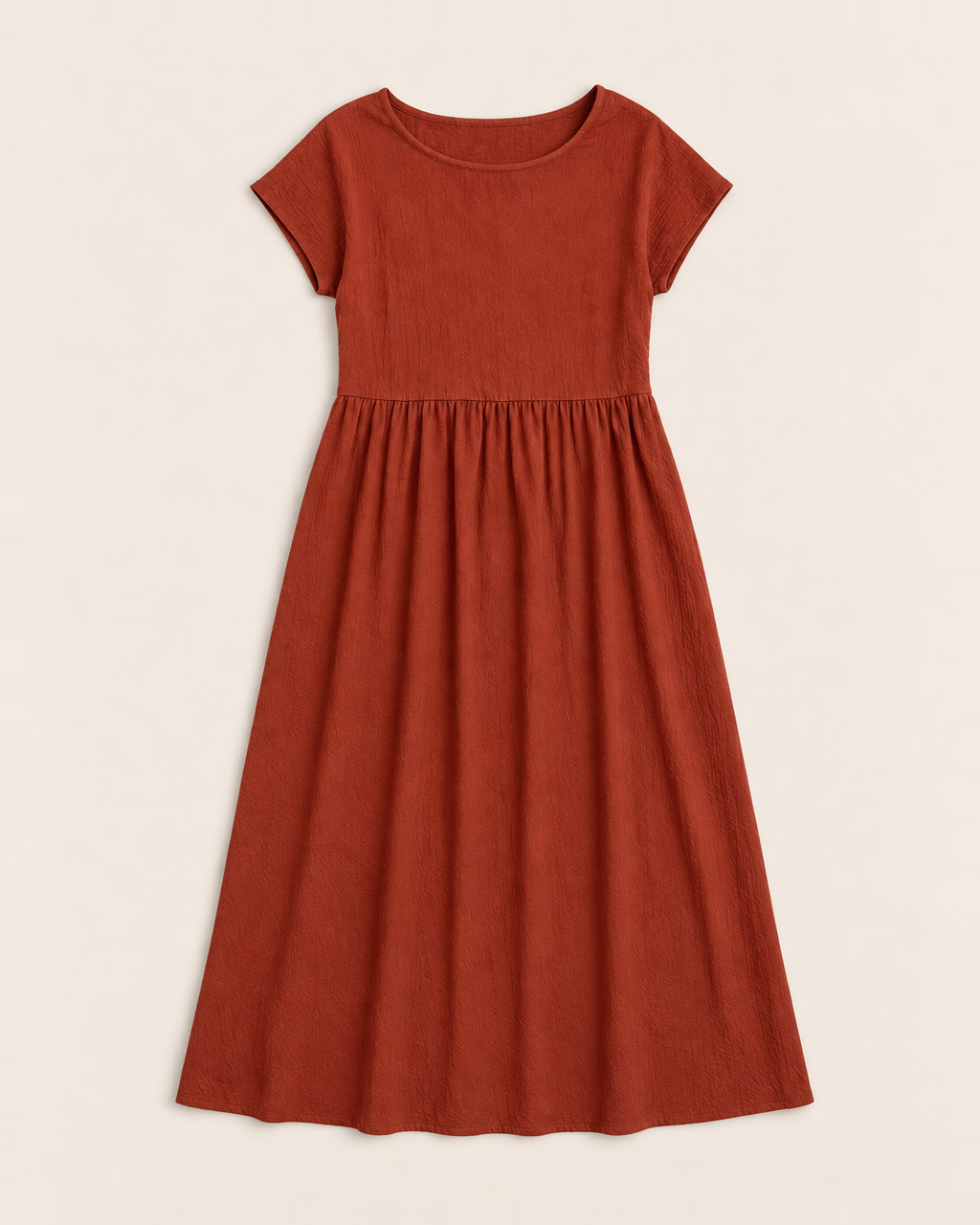 Crinkle cotton midi dress with dropped waist and pockets for women