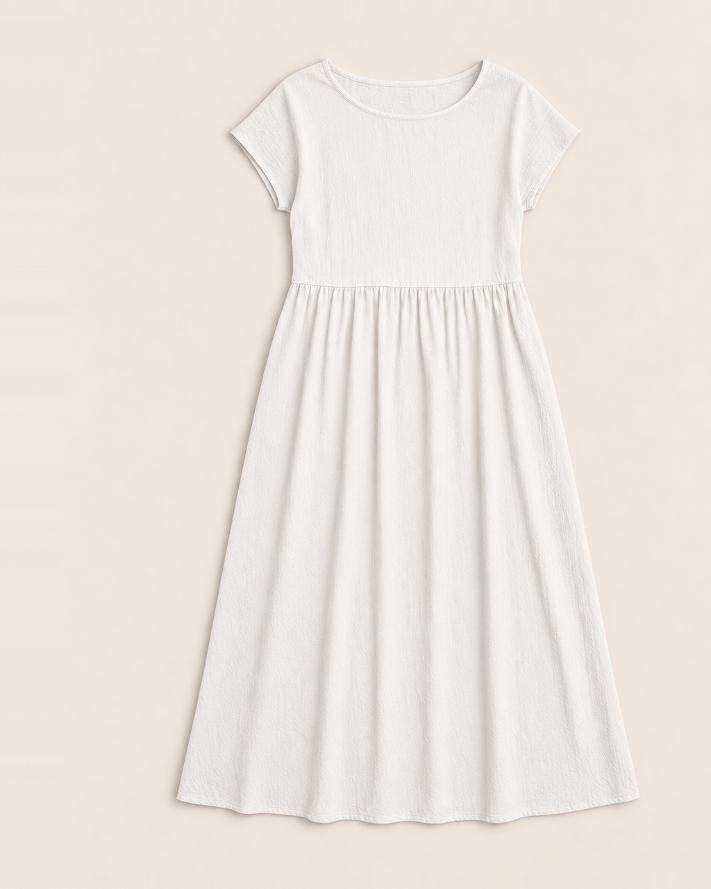 Crinkle cotton midi dress with dropped waist and pockets for women
