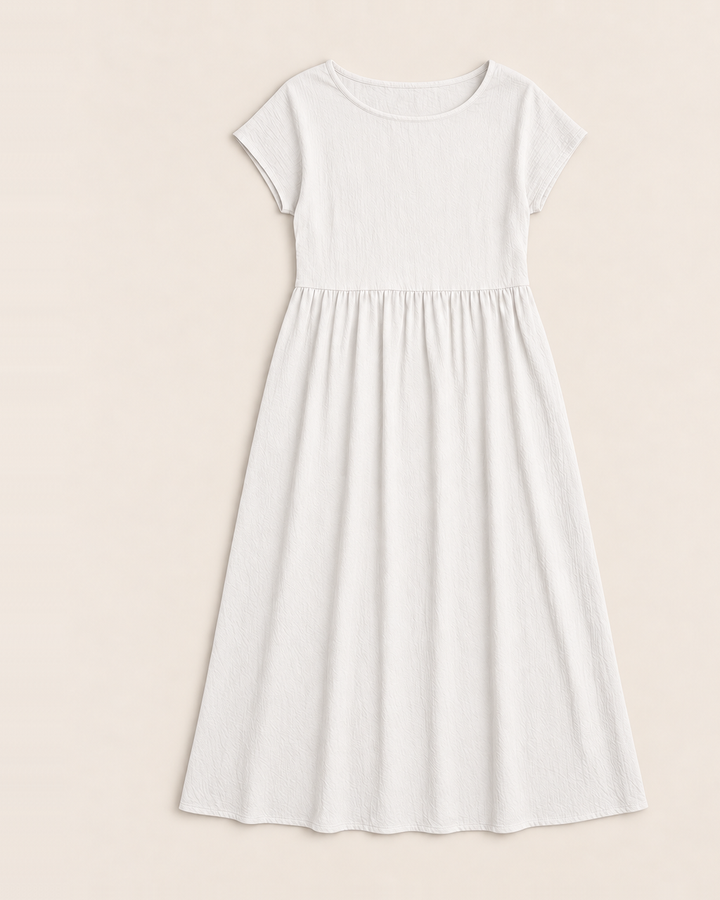 Crinkle cotton midi dress with dropped waist and pockets for women