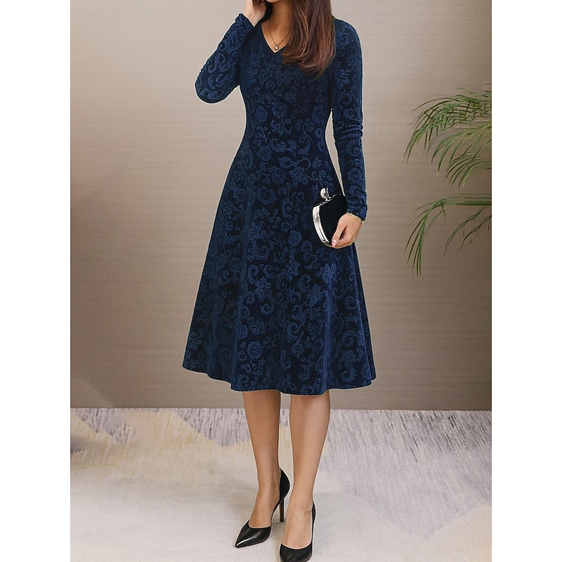Floral A-line midi dress with fitted waist for women