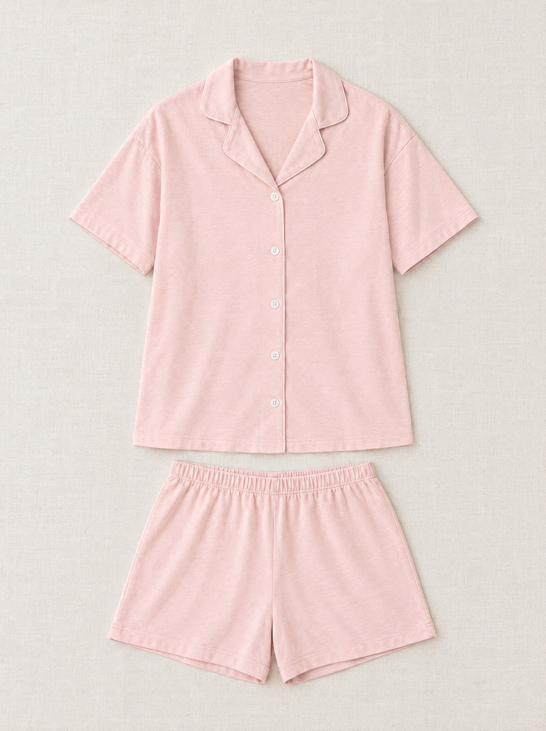 Notch collar short pyjama set in blush, flat lay
