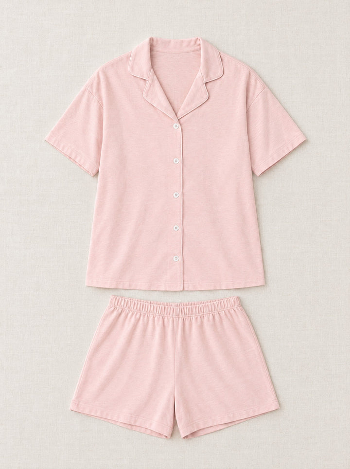 Notch collar short pyjama set in blush, flat lay