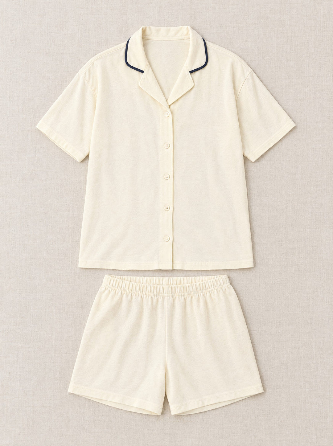 Notch collar short pyjama set in cream, flat lay