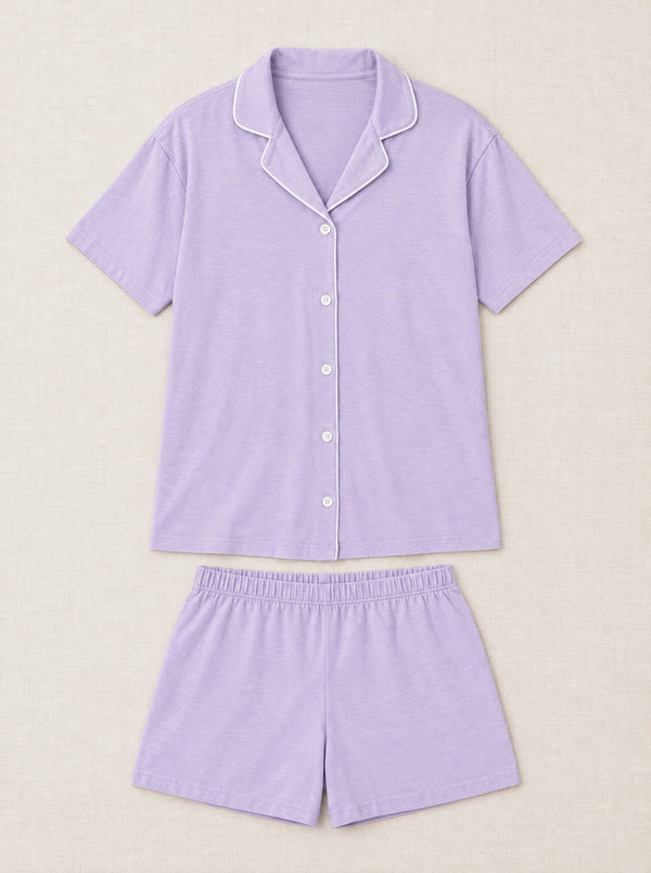 Short pyjama set with notch collar and short sleeves for women