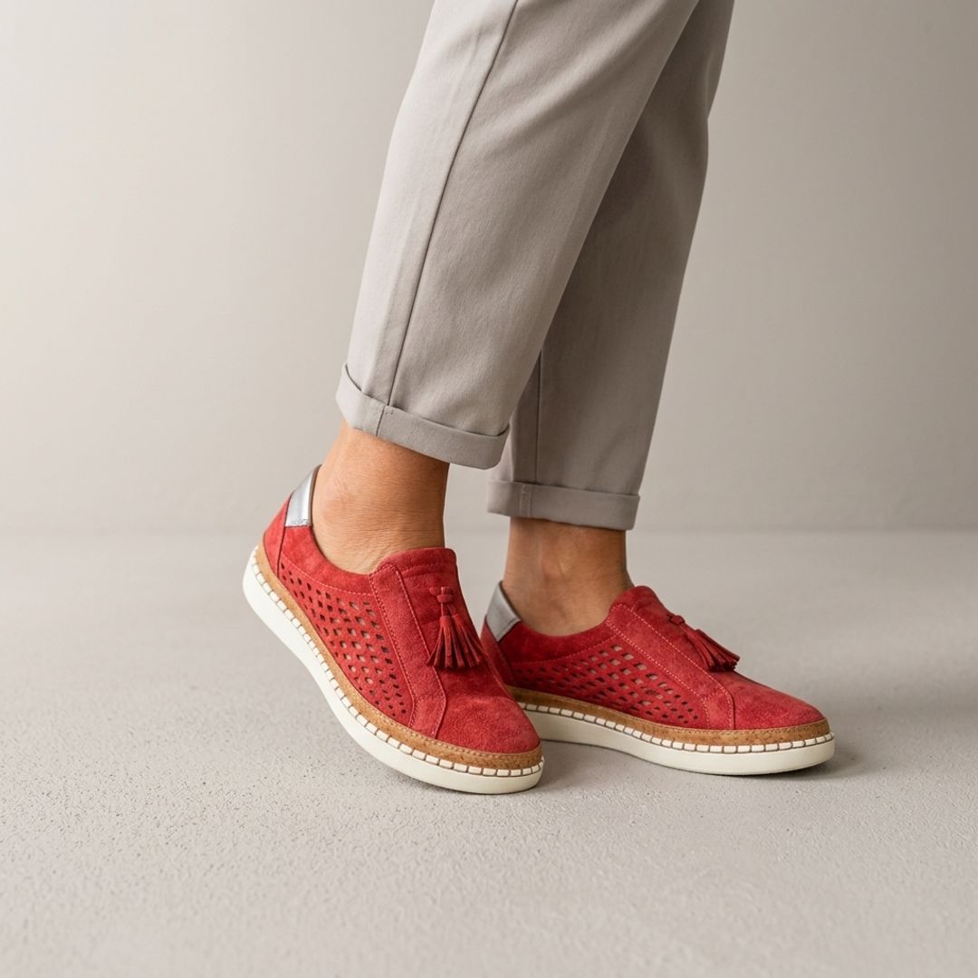 Slip-on loafers perforated cushioned sole with tassel for women
