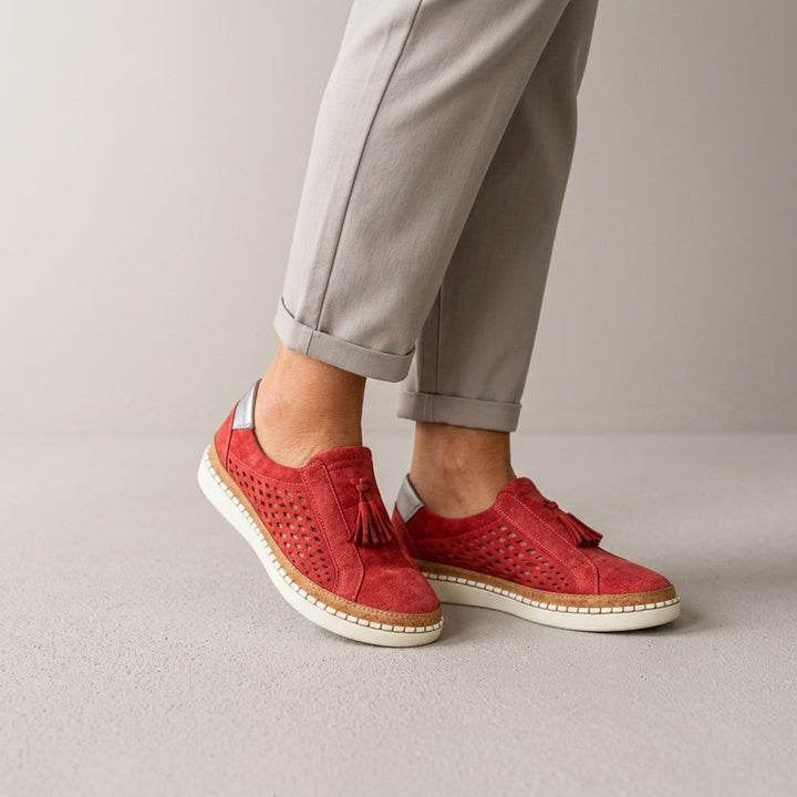 Slip-on loafers perforated cushioned sole with tassel for women