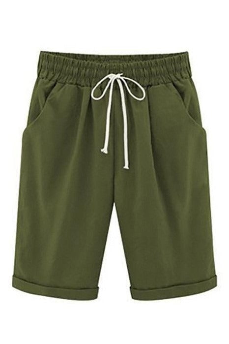 Cotton drawstring shorts with pockets and tie sash for women