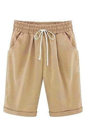 Cotton drawstring shorts with pockets and tie sash for women