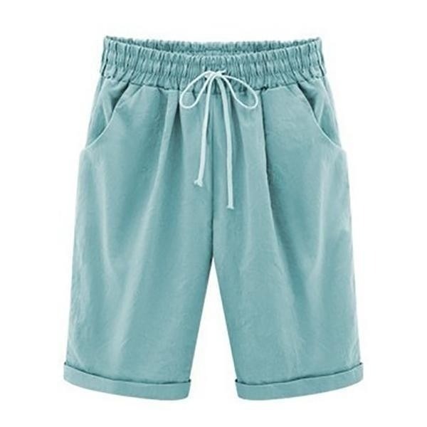 Cotton drawstring shorts with pockets and tie sash for women