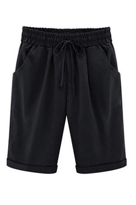 Cotton drawstring shorts with pockets and tie sash for women