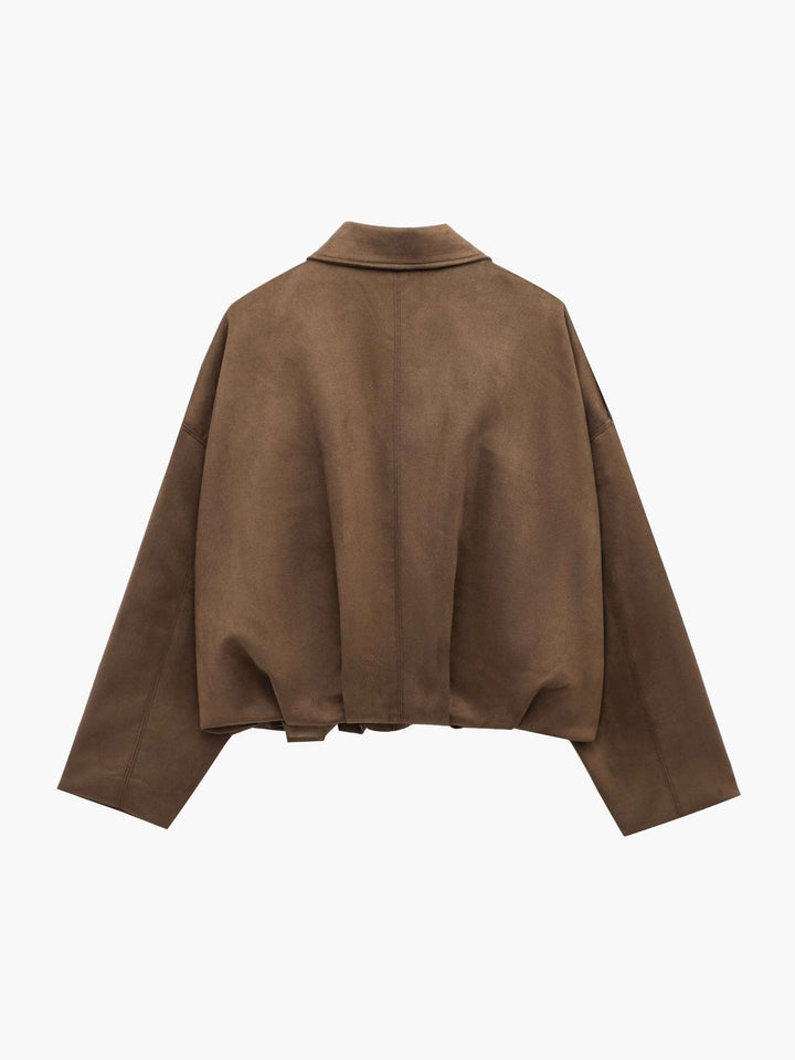 Faux suede bomber jacket oversized drop shoulder for women