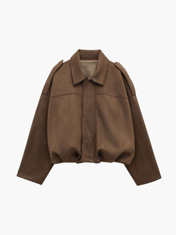 Faux suede bomber jacket oversized drop shoulder for women