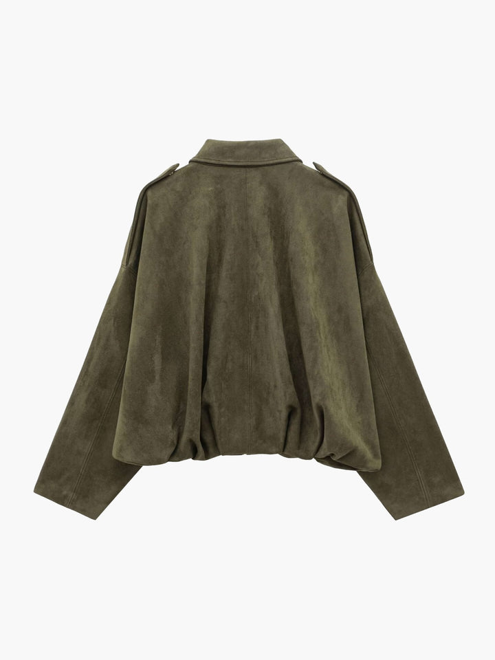 Faux suede bomber jacket oversized drop shoulder for women