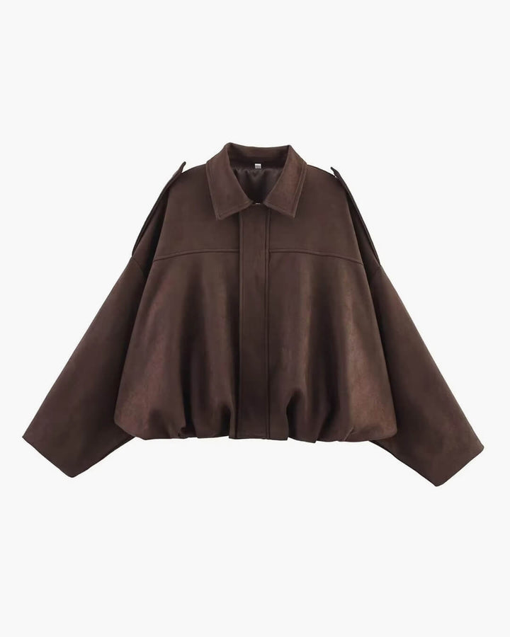 Faux suede bomber jacket oversized drop shoulder for women