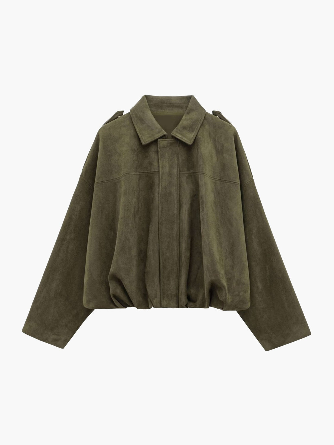 Faux suede bomber jacket oversized drop shoulder for women
