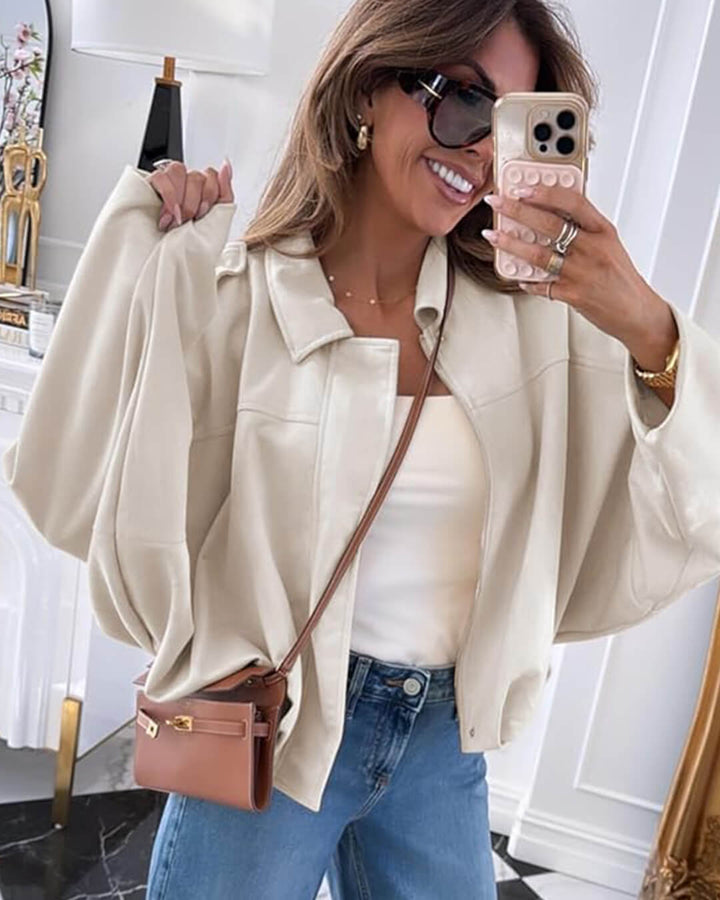 Faux suede bomber jacket oversized drop shoulder for women