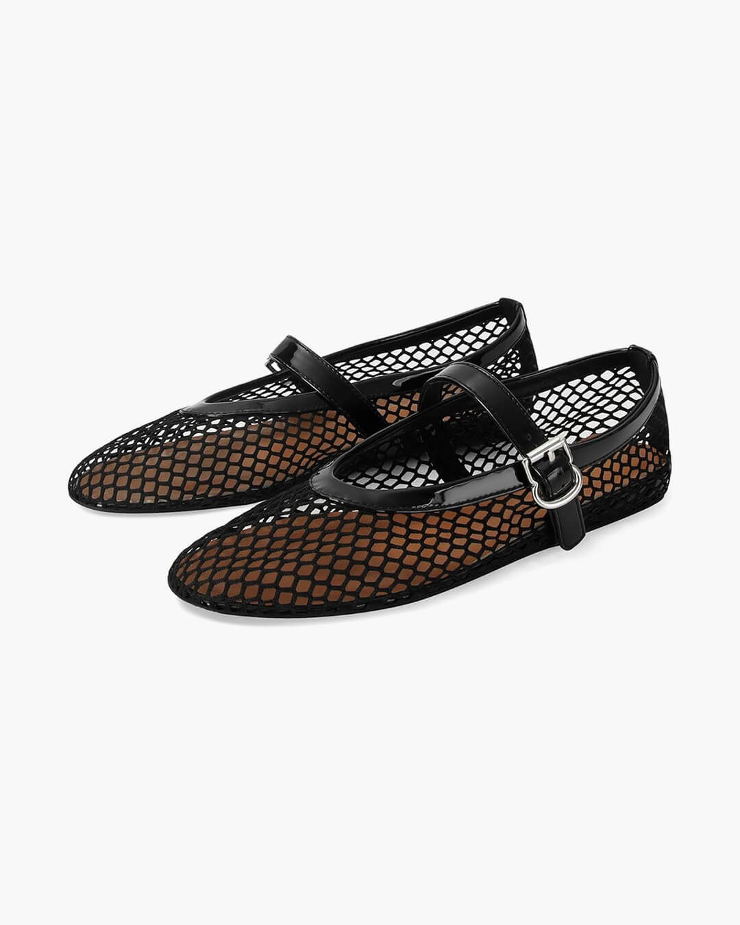 Mesh ballet flats mary jane buckle strap for women