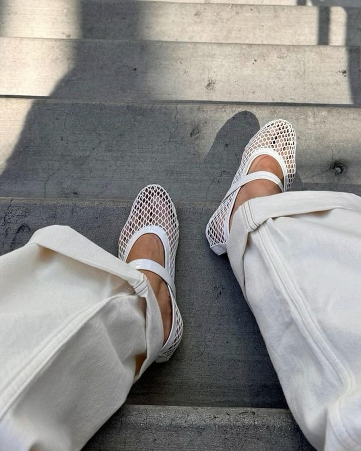 Mesh ballet flats mary jane buckle strap for women