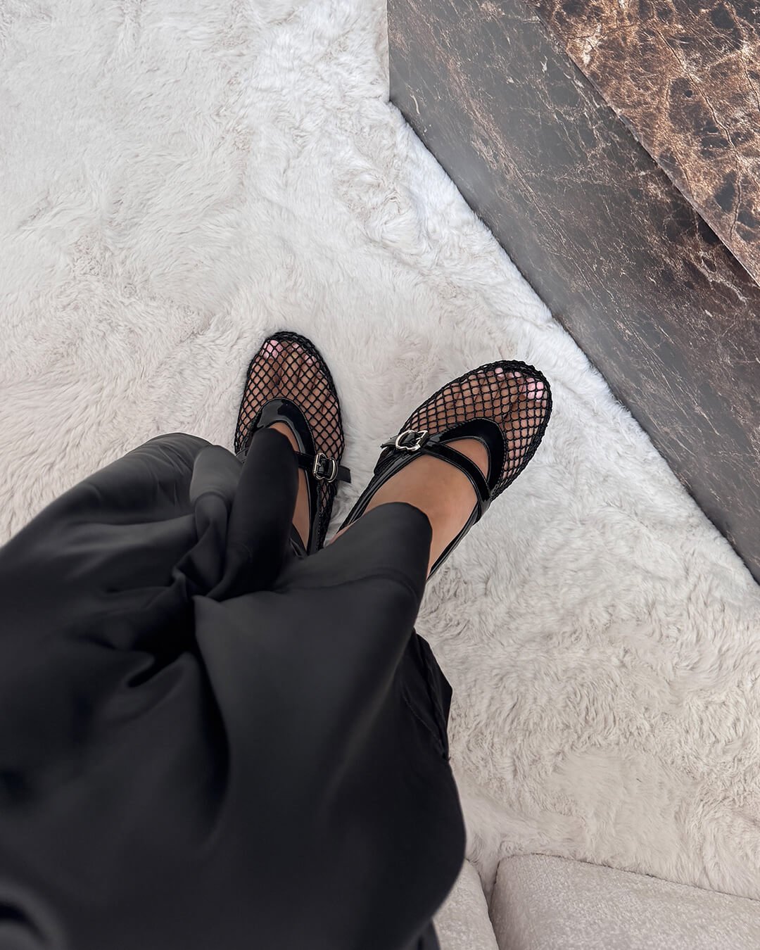 Mesh ballet flats mary jane buckle strap for women