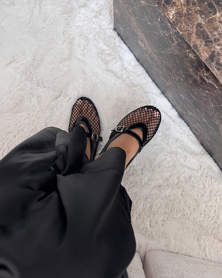 Mesh ballet flats mary jane buckle strap for women