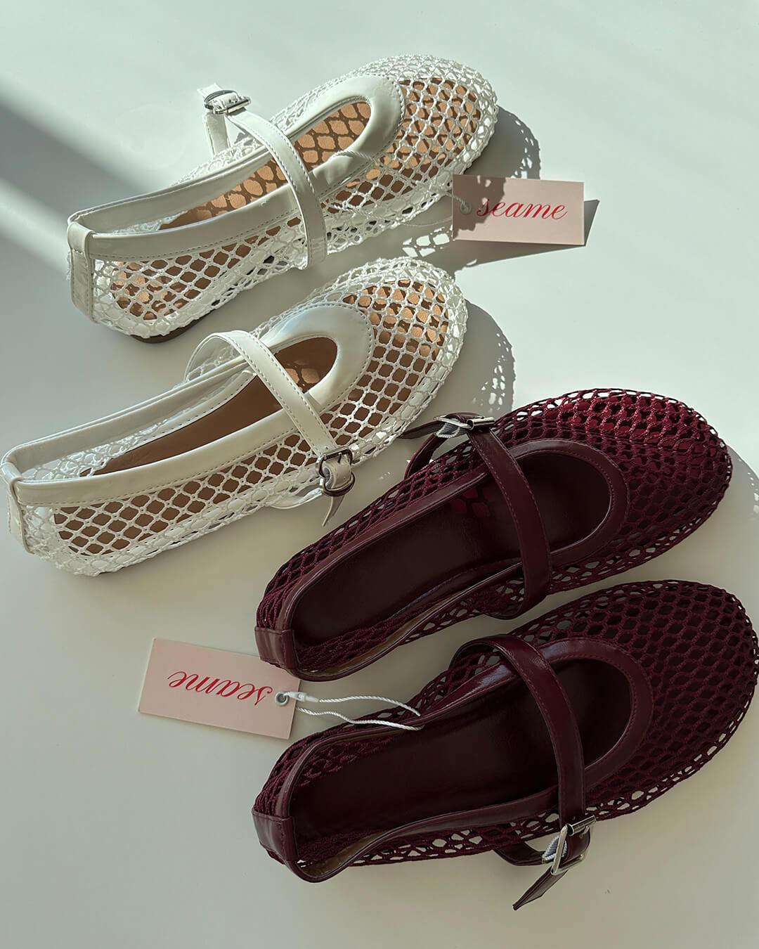 Mesh ballet flats mary jane buckle strap for women