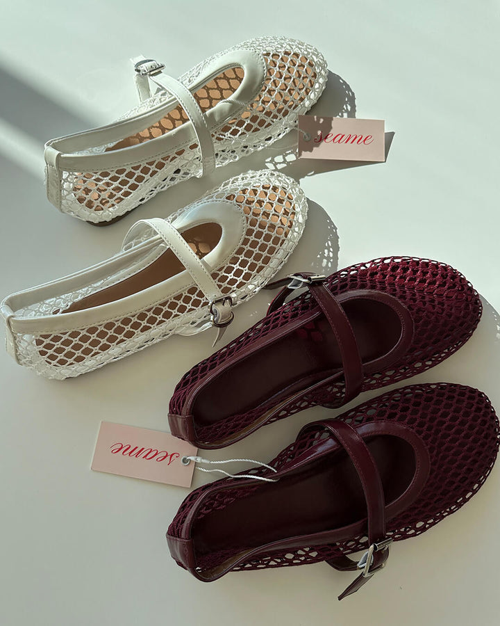 Mesh ballet flats mary jane buckle strap for women