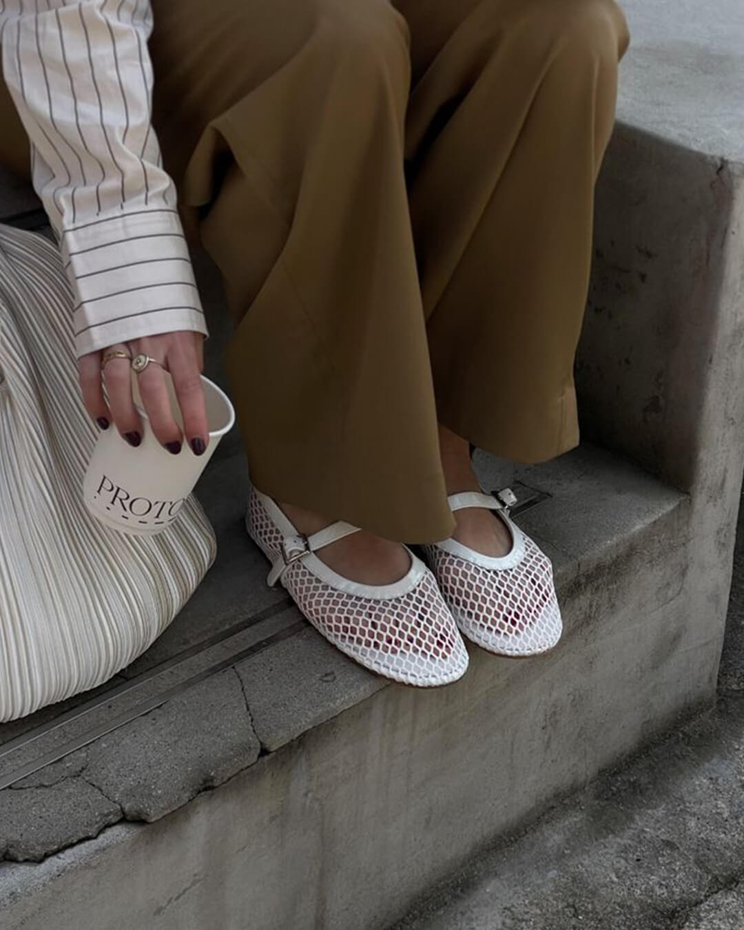 Mesh ballet flats mary jane buckle strap for women