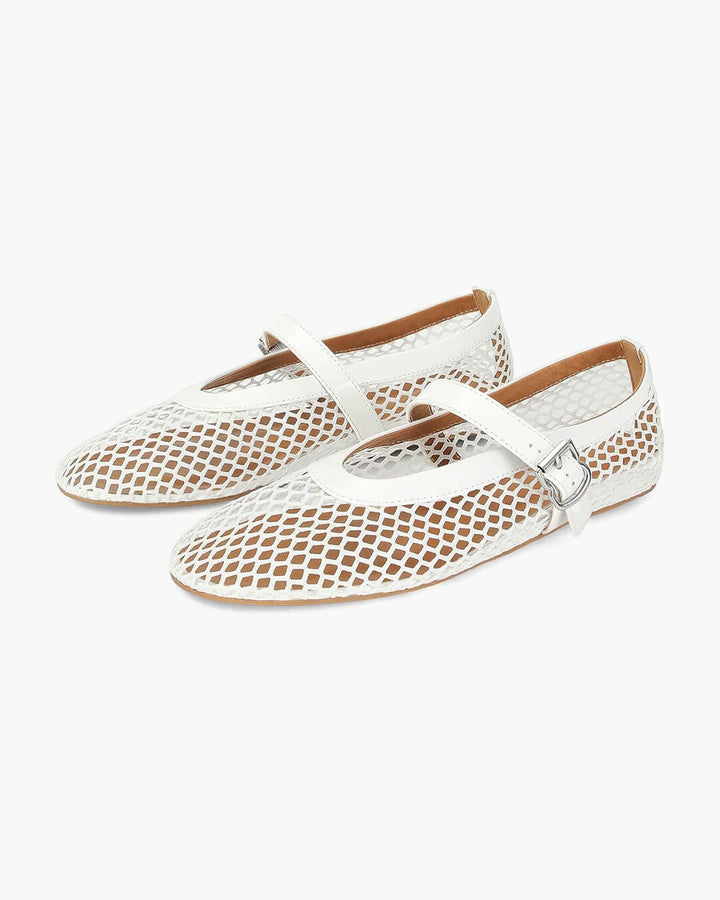 Mesh ballet flats mary jane buckle strap for women