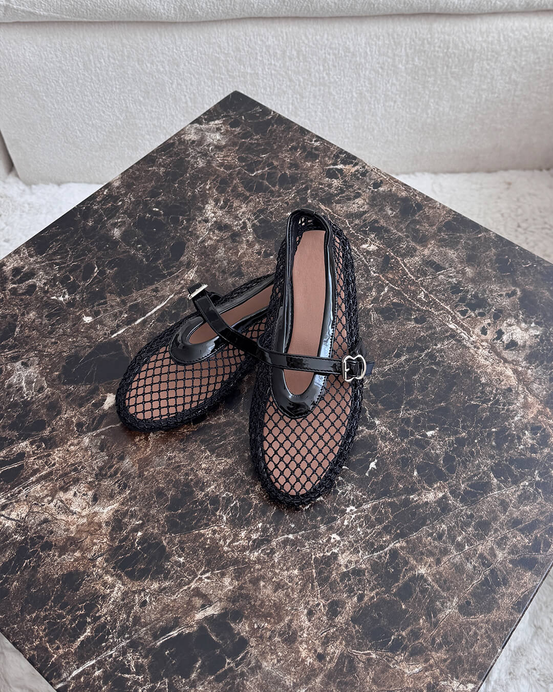 Mesh ballet flats mary jane buckle strap for women